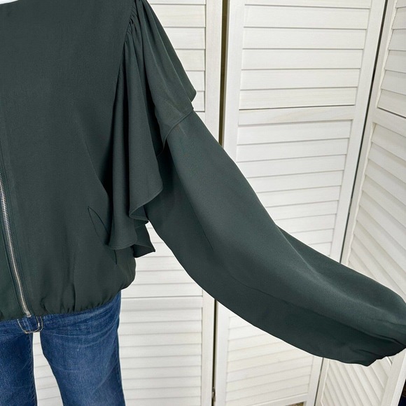New City Chic‎ Soft Ruffled Utility Jacket Army Green Zip Up Bomber Size S / 16 - Picture 5 of 8